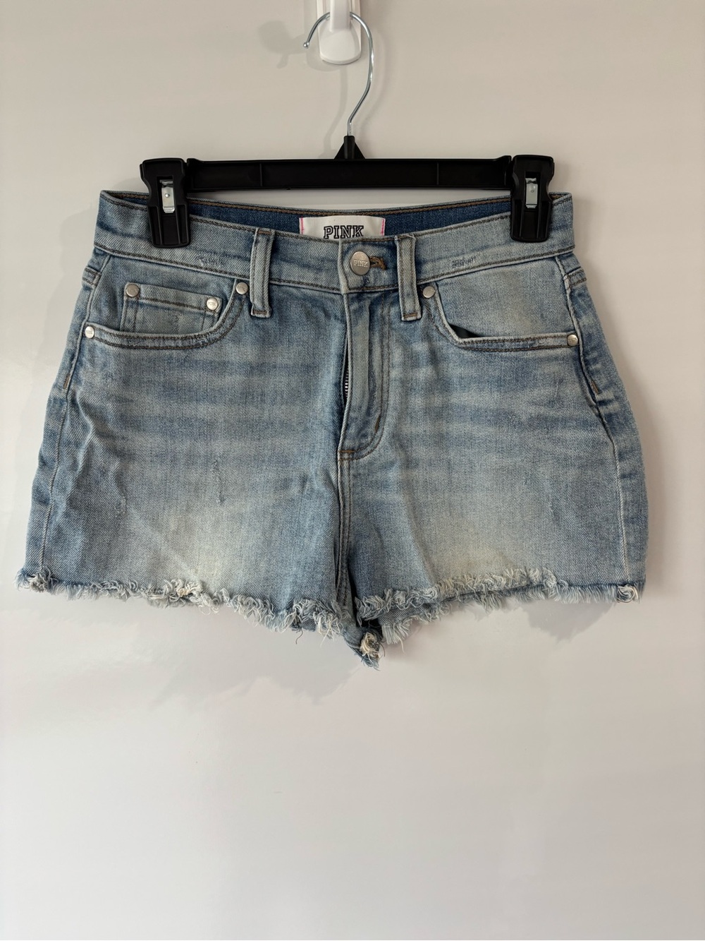 PINK Victoria's Secret Light Blue Frayed Hem Denim Shorts